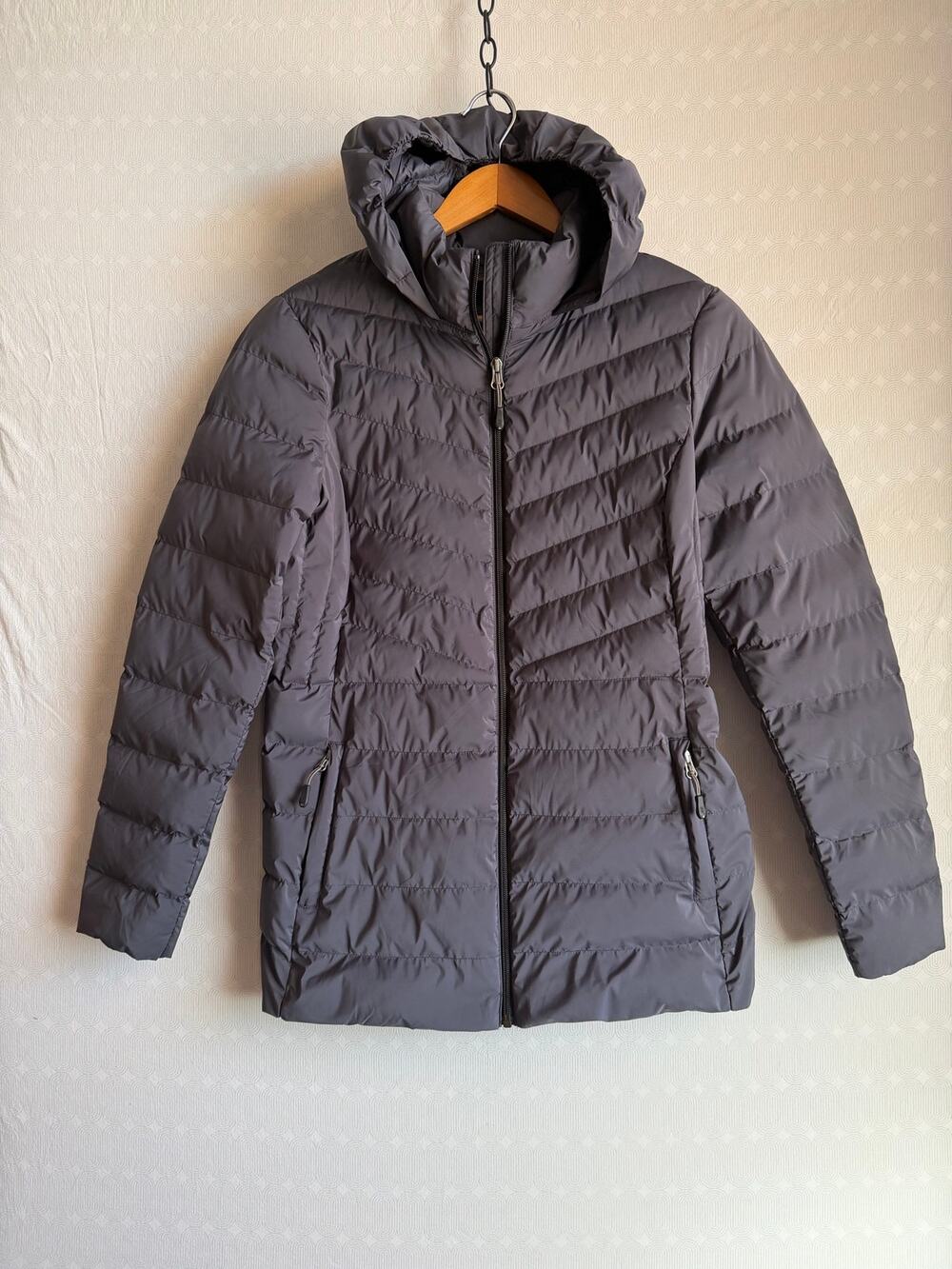 32 Degrees Heat Womens M Gray Hooded Puffer Jacket Full Zip